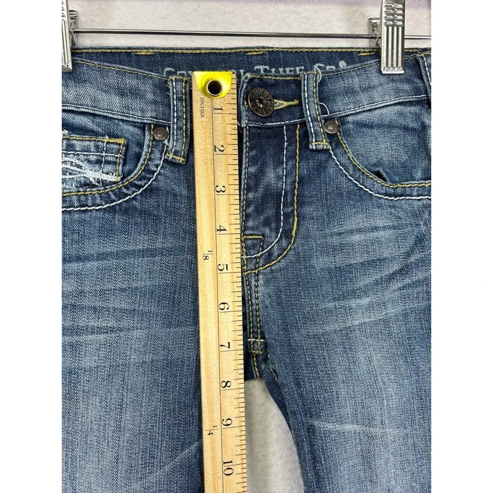 Western Cowgirl Tuff Co Kids 7 Blue Bootcut Embroidered Adjustable Waist Jeans‎
